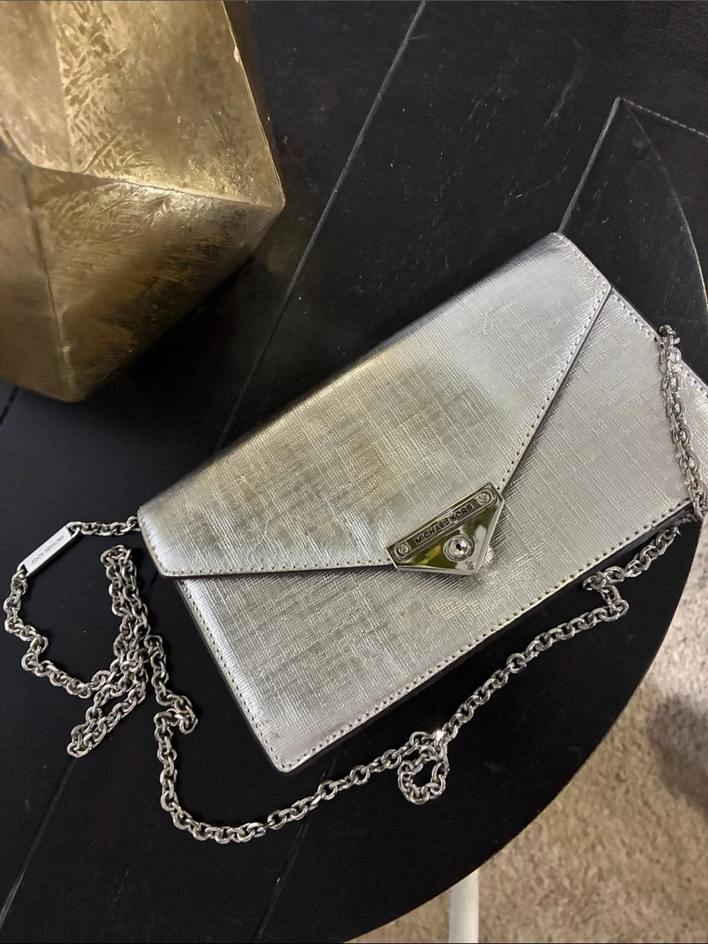 Michael Kors Silver Metallic Envelope Crossbody